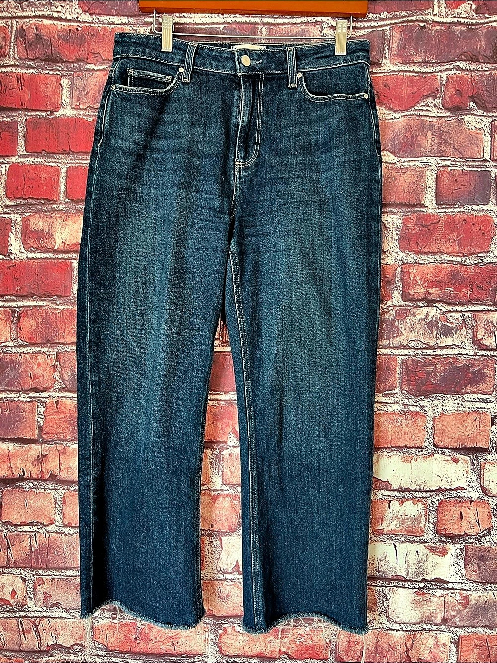 PAIGE Leenah Ankle High Rise Wide Leg Raw Hem Jeans Size 29